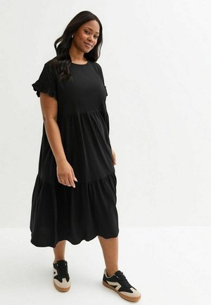 CURVES FRILLY SLEEVE TIERED MIDI - Jurk - black