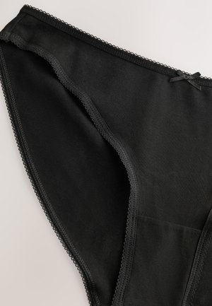 Zwarte katoenen bikinionderbroek met kanten rand, met een zachte textuur en een eenvoudig ontwerp, voorzien van een kleine strikaccent op de tailleband.