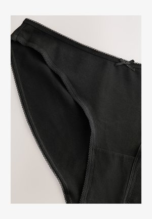Zwarte katoenen bikinionderbroek met kanten rand, met een zachte textuur en een eenvoudig ontwerp, voorzien van een kleine strikaccent op de tailleband.
