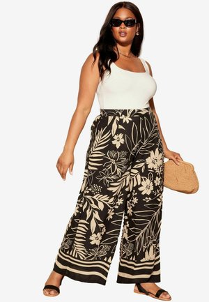 BORDER WIDE LEG - Stoffhose - black white