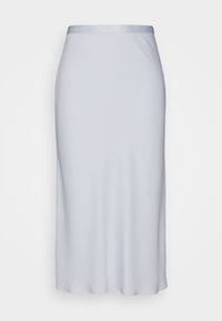 Světle šedá midi sukně Calvin Klein z hladkého, elastického materiálu. Má elastický pás se logem a splývavý, áčkový střih.