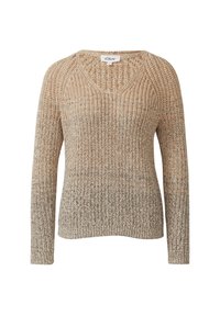 Langsleeve gebreide trui met V-hals, met een beige en bruine gradient patroon, gemaakt door s.Oliver.