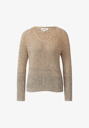 Sweter dzianinowy z długim rękawem i dekoltem w serek, z beżowo-brązowym gradientem, wyprodukowany przez s.Oliver.