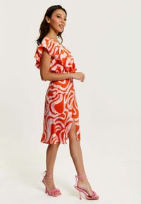 Liquorish ABSTRACT PRINT WITH FRILL DETA - Day dress - coral/light pink/white