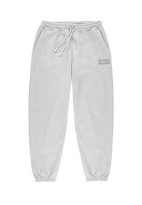 Jasnoszare dresy z elastycznym pasem, sznurkiem, bocznymi kieszeniami i małym logo "PROSTO" na lewej udzie. Miękka tekstura.