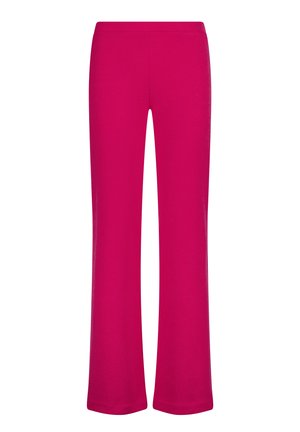 Fuchsia, uitlopende broek gemaakt van een zachte, rekbare stof. Heeft een naadloze tailleband zonder zichtbare naden of zakken.
