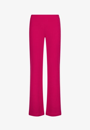 Fuchsia, uitlopende broek gemaakt van een zachte, rekbare stof. Heeft een naadloze tailleband zonder zichtbare naden of zakken.