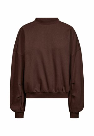 Brown long-sleeve sweatshirt with ribbed cuffs, hem, and collar, featuring a small "IVY" logo on the upper left chest.