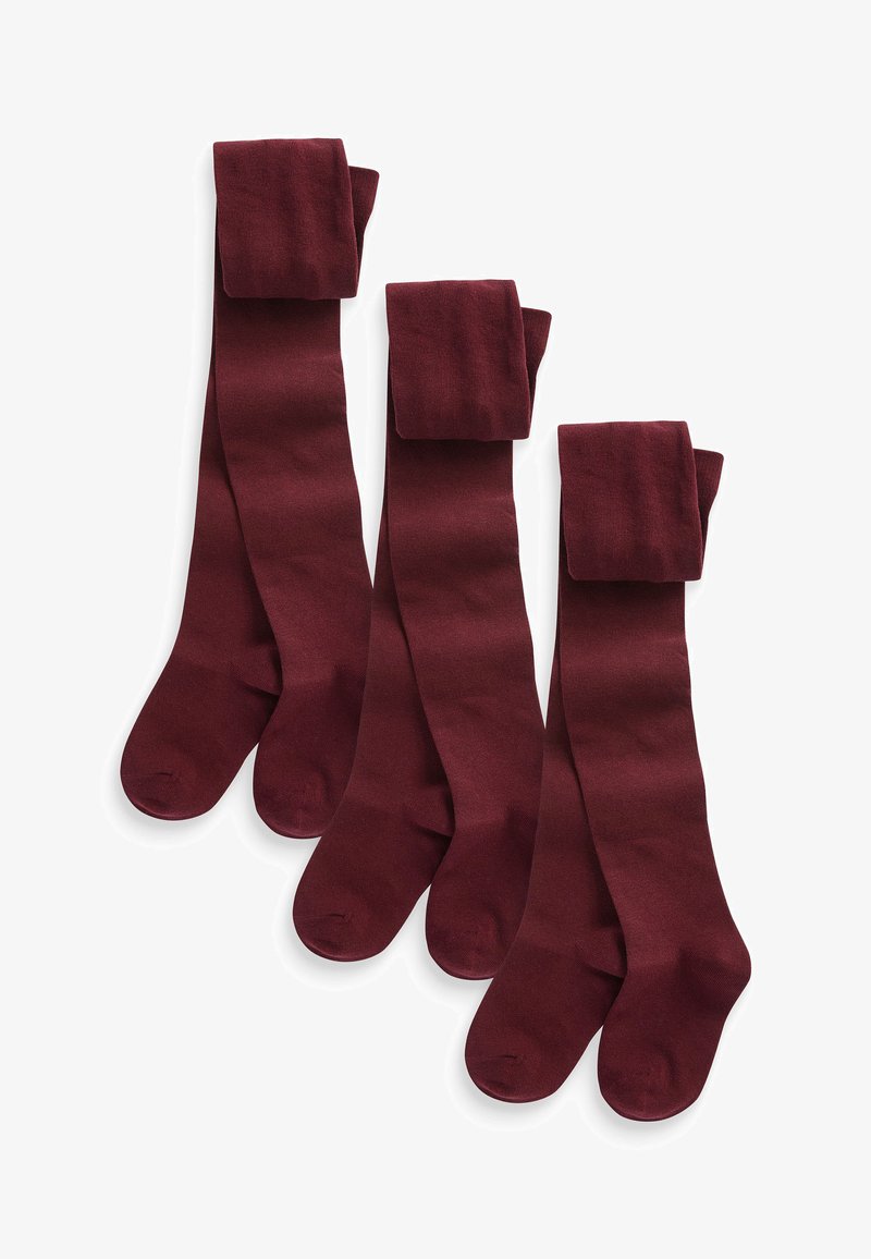 Zestaw czterech bordowych skarpetki do kolan o gładkiej fakturze i podwiniętej mankiecie, z jednolitym kolorem i okrągłymi palcami.