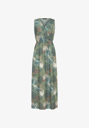 Garais, zaļais bez piedurknēm tērps ar V formas izgriezumu. Tam ir ziedu raksts ar lapām un ziediem zilos, rozā un krēmkrāsas toņos. Elastīga jostasvieta.