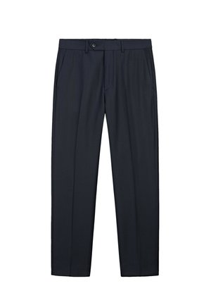 Massimo Dutti, Flowing trousers with buttoned tab detail and linen - Anzughose - mottled dark blue