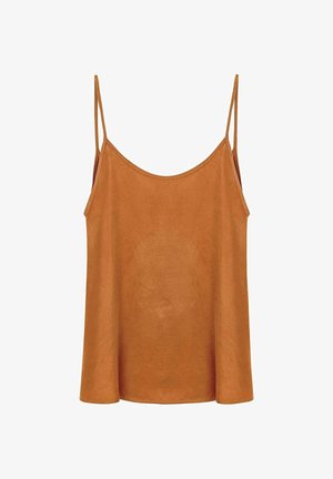 Brązowy bezrękawnik na cienkich ramiączkach o luźnym, zwiewnym kroju.