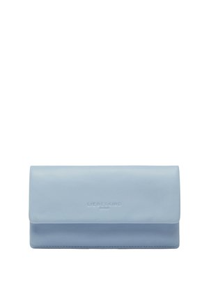 Light blue leather wallet with a flap closure, embossed with "Liebeskind Berlin" logo on the front center.