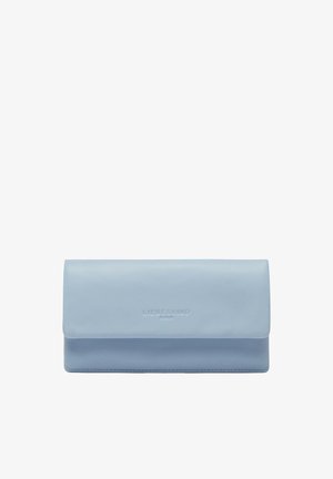 Light blue leather wallet with a flap closure, embossed with "Liebeskind Berlin" logo on the front center.