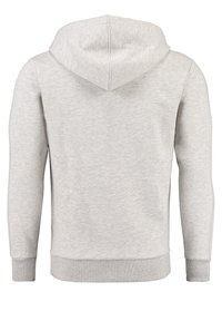 Lichtgrijze hoodie gemaakt van zachte, gestructureerde stof. Voorzien van een capuchon met trekkoord, lange mouwen en ribgebreide boorden en onderkant. Eenvoudig ontwerp.