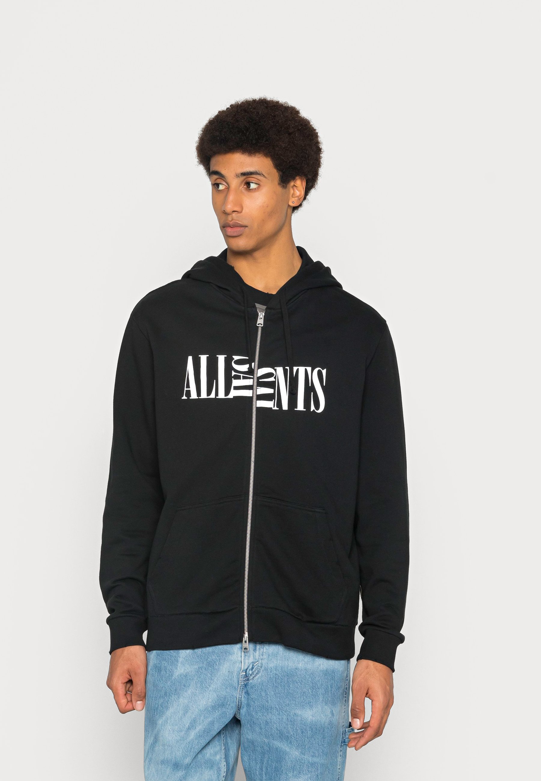 AllSaints DROPOUT ZIP HOODY - Zip-up sweatshirt - jet black/black - Zalando .co.uk
