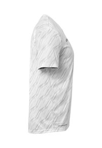 Korte mouwen, ronde hals shirts in lichtgrijs met een subtiel diagonaal patroon. Gemaakt van een soepele stof, met een logo op de voorkant van de zoom.