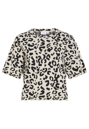 Maglia a maniche corte con motivo leopardato bianco e nero e scollatura rotonda.