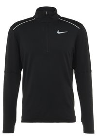 Czarny polar Nike z wysokim kołnierzem, pół-zamek błyskawiczny, długie rękawy i odblaskowe akcenty na ramionach. Wykonany z elastycznego materiału.