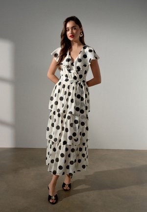 Next, TALL FIT - OCCASION RUFFLE V-NECK MIDI DRESS . - Vestito lungo - ecru black polka dot