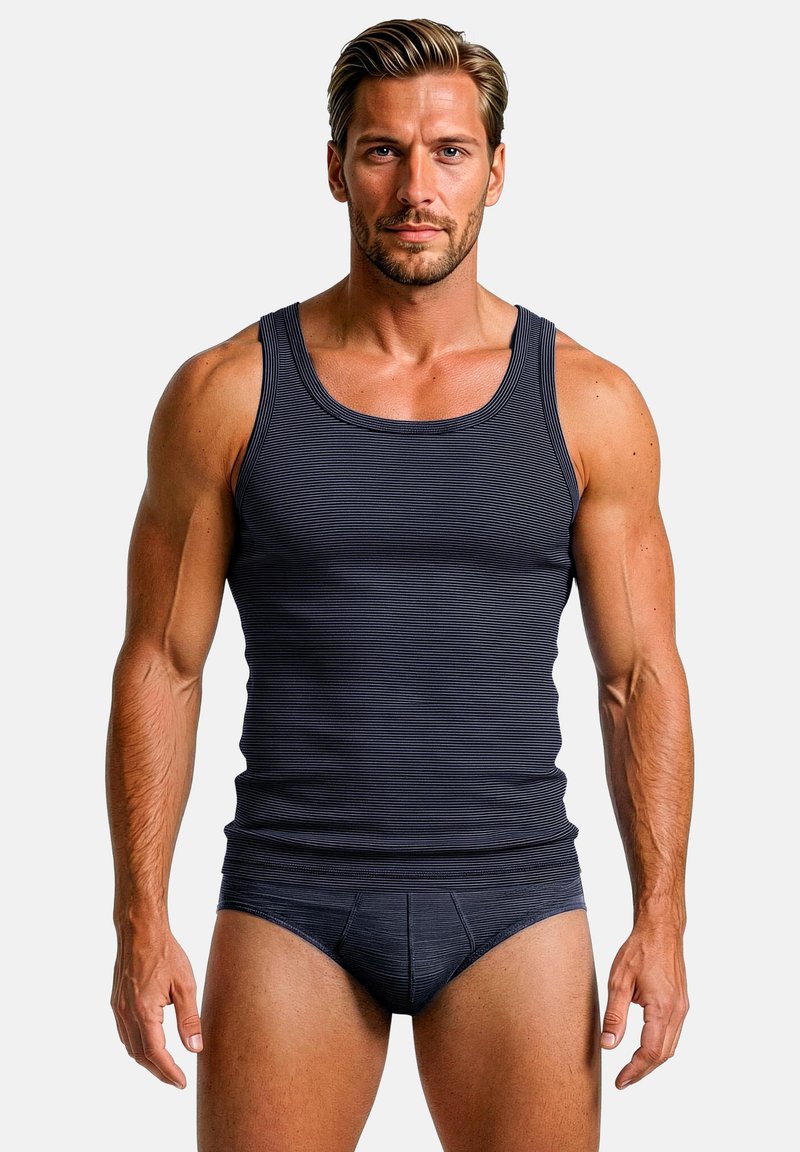 SCHIESSER Canottiera Uomo - Cotone Basic, Fine Righe, Doppia Righe, Bianco