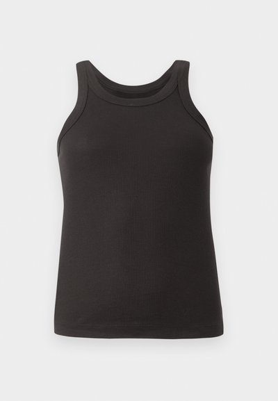 Juodas raštuotas liemenukas su apvaliu iškirpimu ir plačiomis petnešomis. Pagamintas iš minkštos, tamprios medžiagos, turi liekną siluetą.