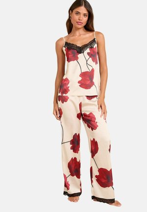 SET - Pizsama szett - cream red poppy print