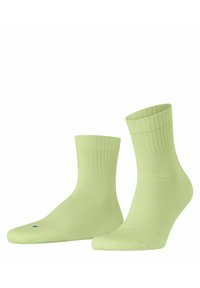 Jasnozielone skarpetki crew z prążkowanym ściągaczem, gładką fakturą oraz wzmocnioną piętą i palcami dla większej trwałości. Klasyczny design z minimalnym zdobieniem.