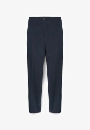 Pantaloni sartoriali blu navy con chiusura a bottone e zip, gambe dritte e design pulito e minimalista.