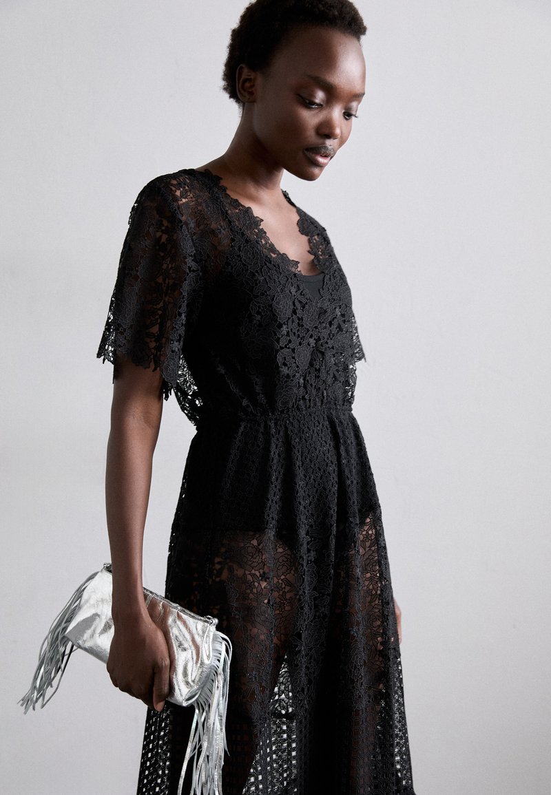 chinese dress ladies Maje Black Lace Long Sleeve Midi Dress with Black Slip - BOPF main image 0