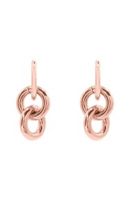 Ohrringe aus Roségold mit ineinander greifenden Kreisen, glatter Oberfläche, polierter Optik und sicherem Verschlussdesign.