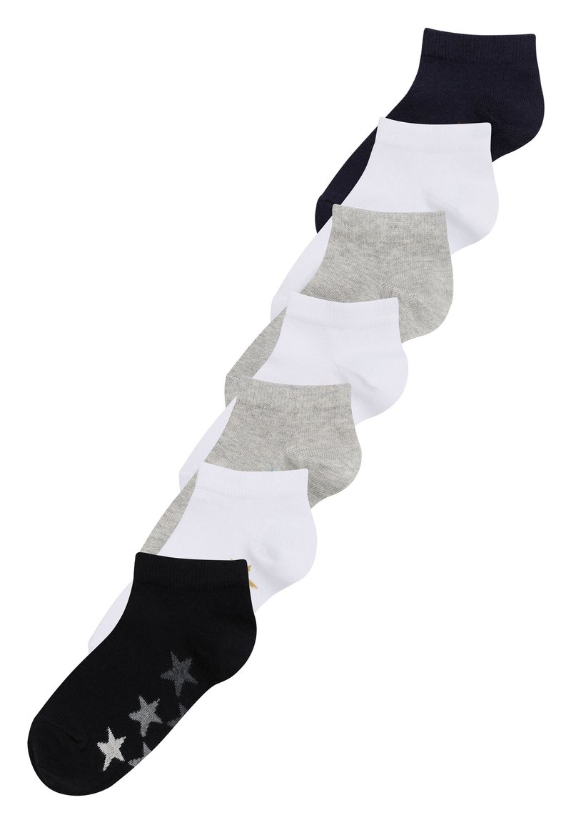 Set di otto calzini alla caviglia in nero, bianco, grigio e blu navale. Presentano un motivo a stelle sul calzino nero. Materiale misto cotone, polsino a coste.