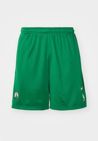 Roheline võrgusilma korvpallishorts, millel on elastne vöökoht, NBA-logo ja meeskonna embleem vasakul jalal. Kerge ja hingav kangas.