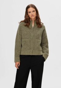Selected Femme SLFSIA ZIPPER CARDIGAN  - Chaqueta de punto - dusky green