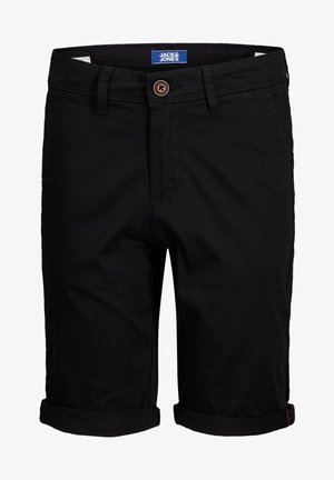 Czarne bawełniane szorty z podwiniętym dołem, z zapięciem na guzik i subtelnie wykończonymi szwami. Metka marki widoczna na pasku.