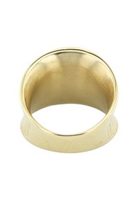 Gold-colored ring with a smooth, polished interior and a textured, slightly wider base. Features subtle vertical patterns around the outer edge.