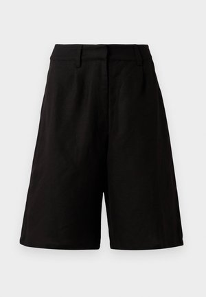 Pantalones cortos negros de corte holgado, fabricados con un tejido ligero y de textura suave. Cuentan con una cinturilla plana y un diseño minimalista.