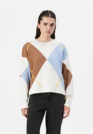 Noisy May NMARMIE ARGYLE - Džemper - cloud dancer/multi coloured