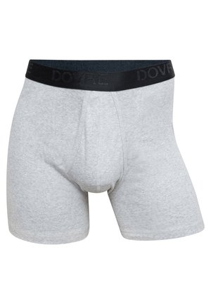 Grå bomull boksershorts med svart livrem som har preget logo. Stoffet har en myk tekstur og en tettsittende design.