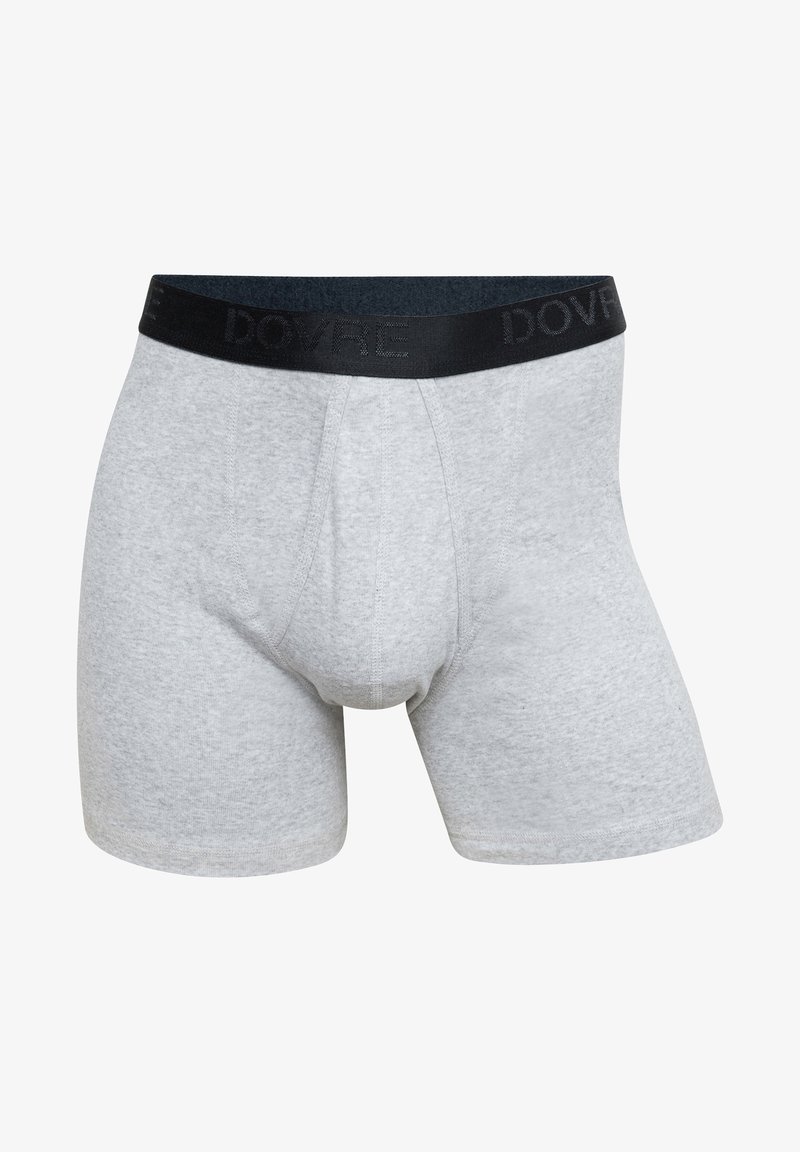 Grå bomull boksershorts med svart livrem som har preget logo. Stoffet har en myk tekstur og en tettsittende design.