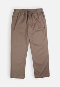 Pantalon marron, léger et respirant, avec une ceinture élastique et un cordon de serrage ajustable. Il dispose de poches latérales et d'une coupe droite.