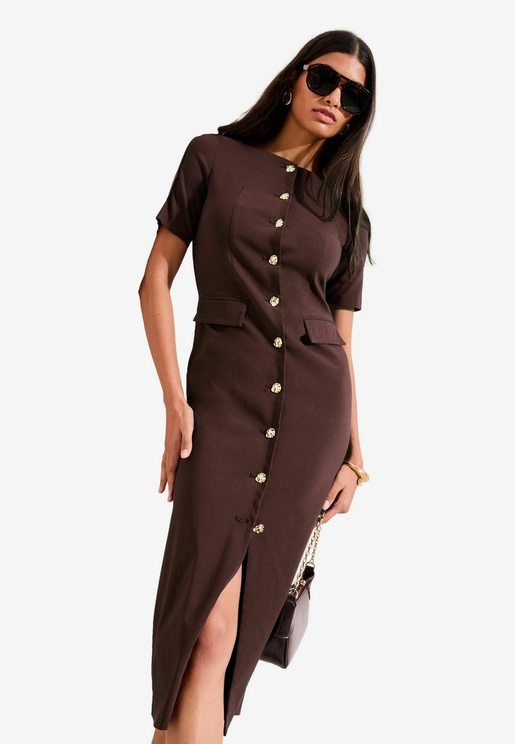 Friends Like These REGULAR FIT - SCULPTING STRETCH BUTTON MIDI - Shirt dress - brown - Zalando Friends Like These REGULAR FIT - SCULPTING STRETCH BUTTON MIDI - Shirt dress - brown - Zalando