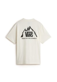 Kermanvärinen puuvillapaita, jossa on musta vuorikuvasto ja Vans-logo selässä. Lyhyt hiha ja rento leikkaus.