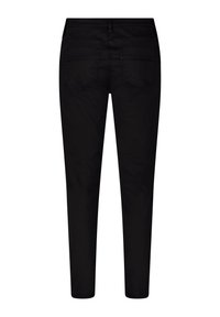 Černé denimové kalhoty slim fit, s dvěma zadními kapsami a hladkou texturou. Žádné viditelné logo ani vzory.