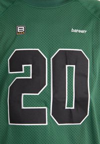 Green mesh jersey featuring a large black number "20" with white outline. Brand label "bareen" and emblem positioned on the upper left.