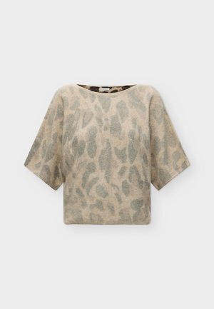 TOM TAILOR, HAIRY PRINTED BATWING - Pullover - beige melange/brown
