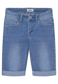 Vaaleansiniset farkkushortsit, joissa on normaali istuvuus, käännetyt lahkeet, viisi taskua ja nappikiinnitys. Vyötärönauhassa on "POWER FLEX" -brändäys.