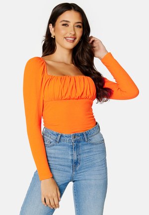 RUSHED SQUARE NECK LONG SLEEVE TOP - Longsleeve - orange