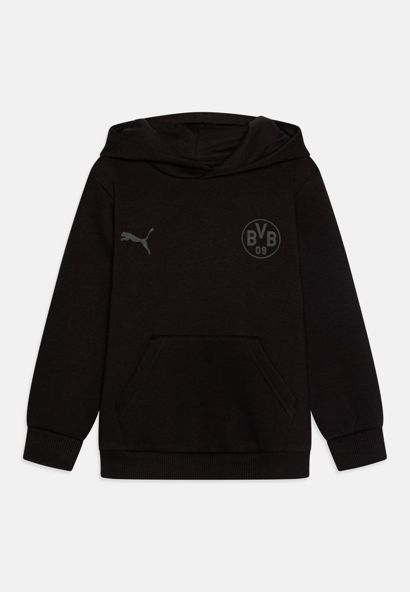 Svart hoodie med framficka, långa ärmar och dragsnöre på huvan. Inkluderar en grå Puma-logotyp och Dortmund BVB 09-emblem.