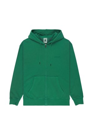 Grüner Kapuzenpullover mit Reißverschluss, Fronttaschen, Kordelzugkapuze, gerippten Bündchen und kleinem "element"-Logo auf der linken Brust.